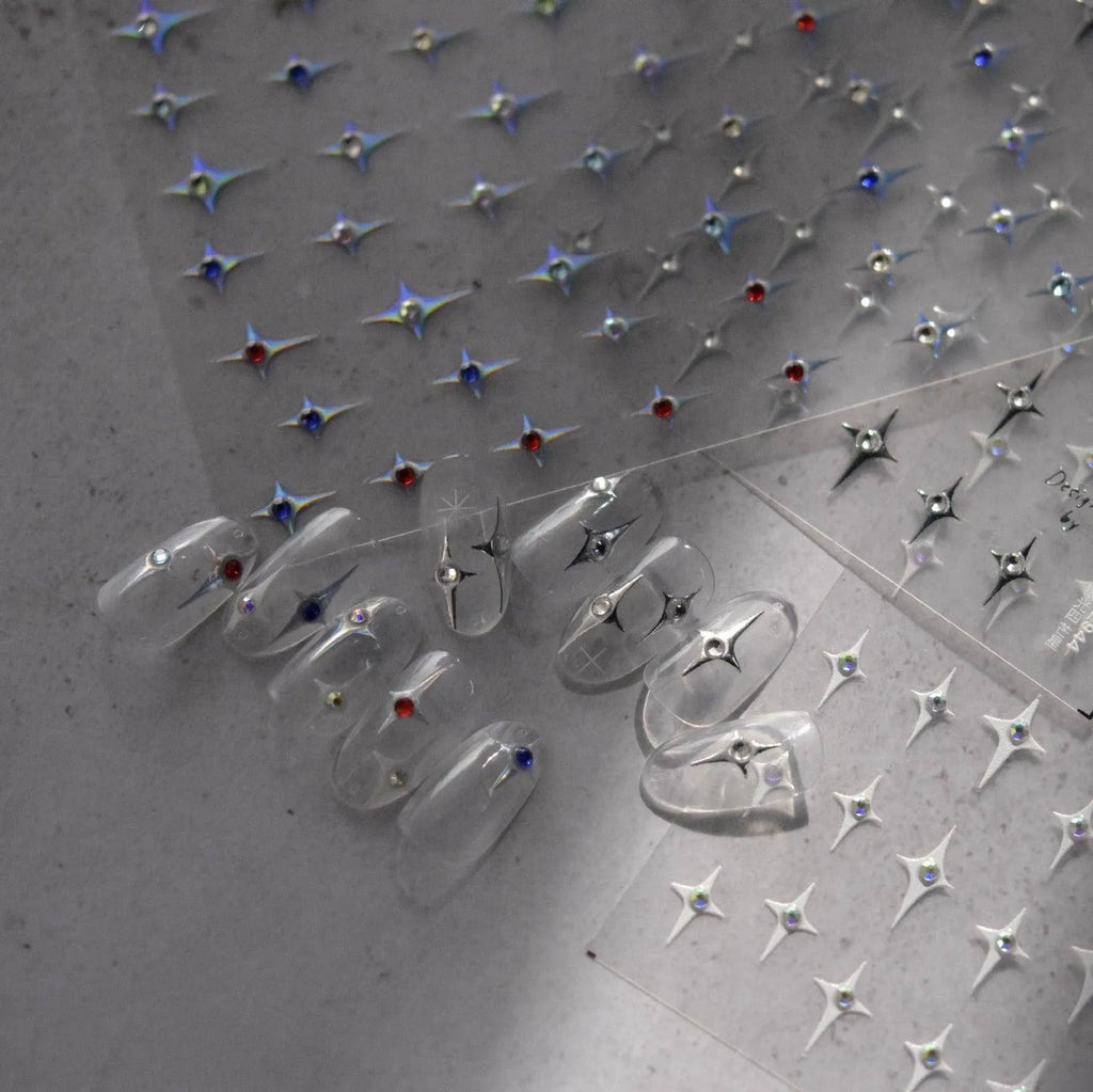 Cross Star with Rhinestones Nail Art Stickers Adhesive Embossed Sticker Decals to2944