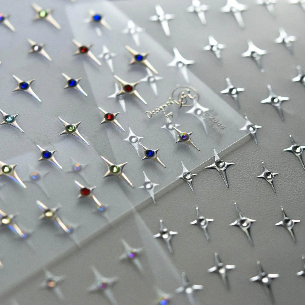 Cross Star with Rhinestones Nail Art Stickers Adhesive Embossed Sticker Decals to2944