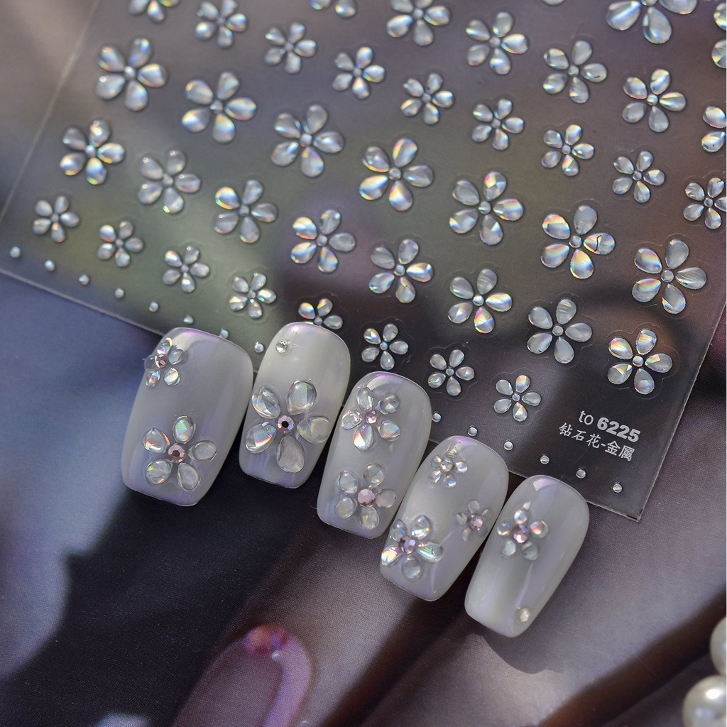 Crystal Flower Nail Art Stickers Aurora Floral Decals 6225