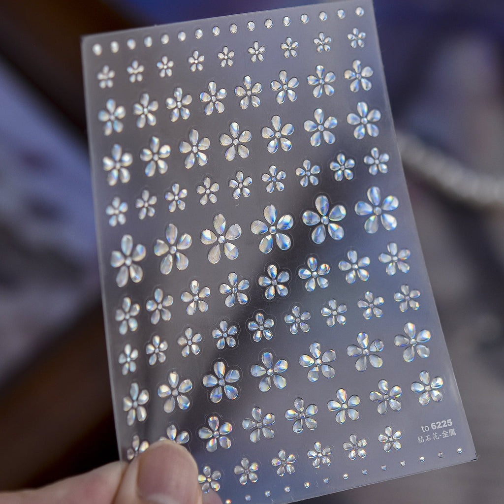 Crystal Flower Nail Art Stickers Aurora Floral Decals 6225