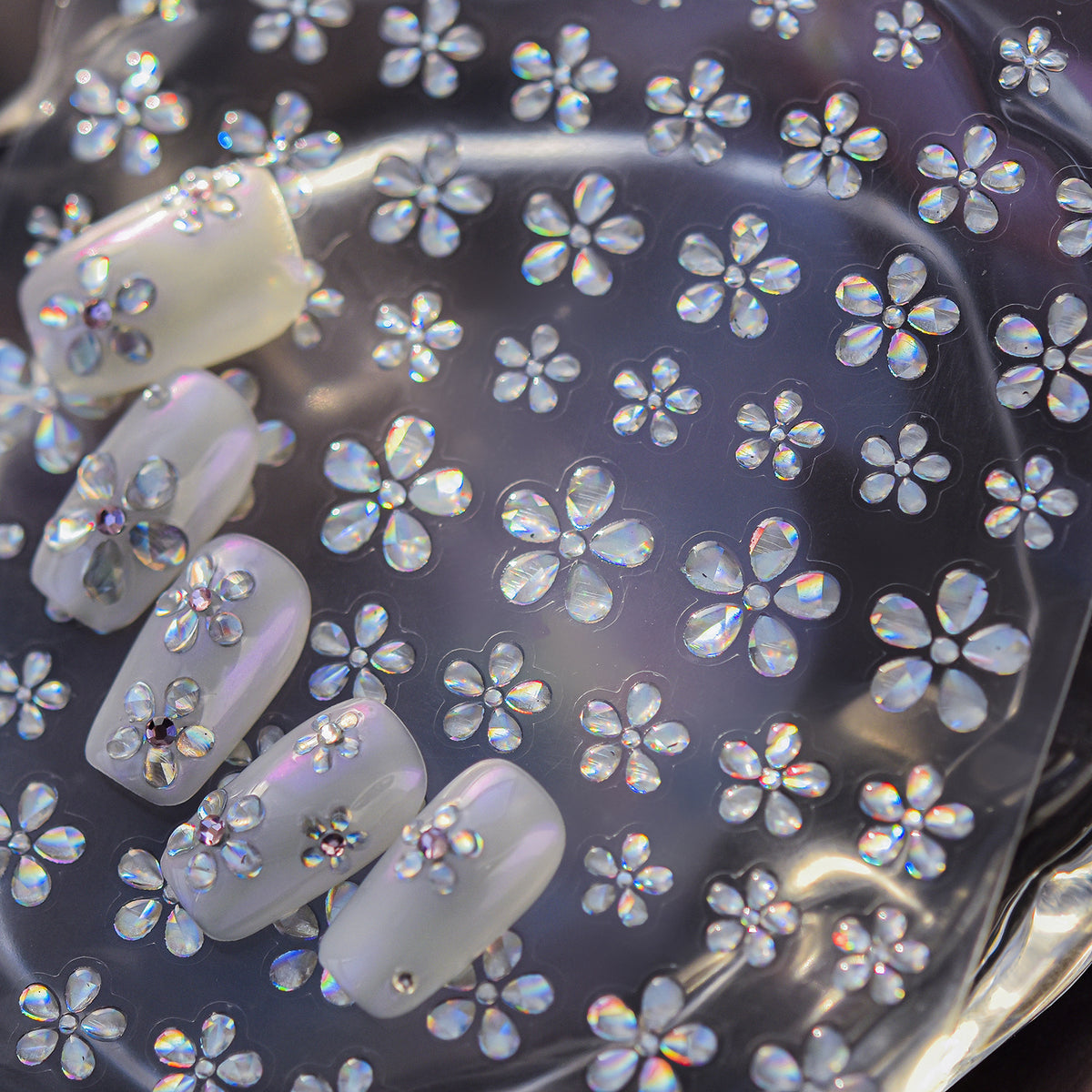 Crystal Flower Nail Art Stickers Aurora Floral Decals 6225