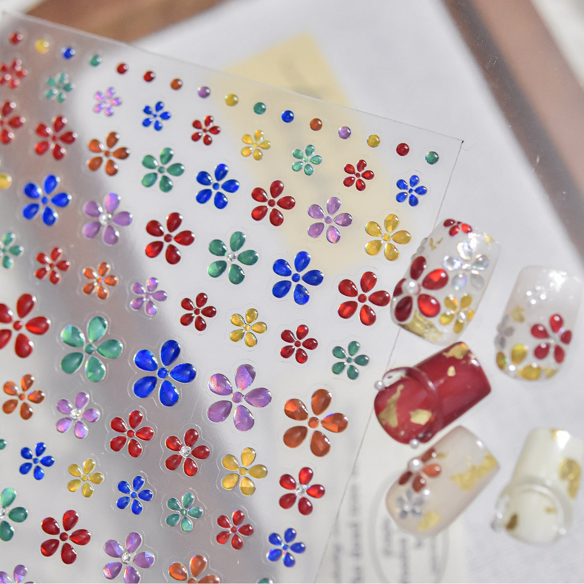 Crystal Flower Nail Art Stickers Aurora Floral Decals 6225