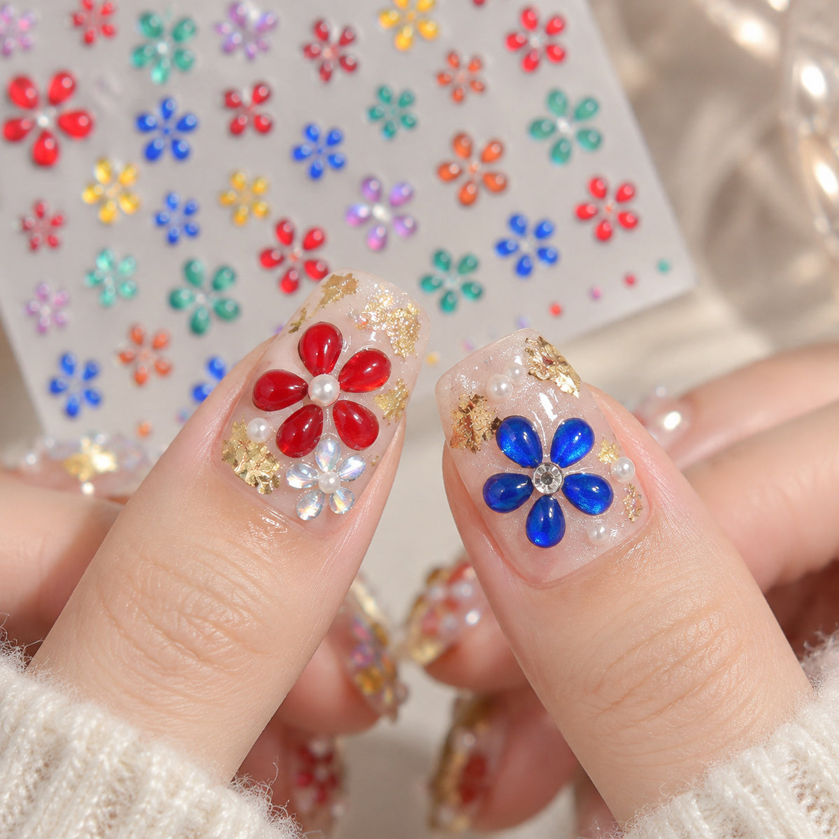 Crystal Flower Nail Art Stickers Aurora Floral Decals 6225