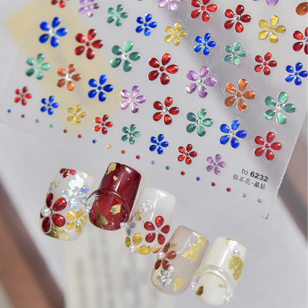 Crystal Flower Nail Art Stickers Aurora Floral Decals 6225