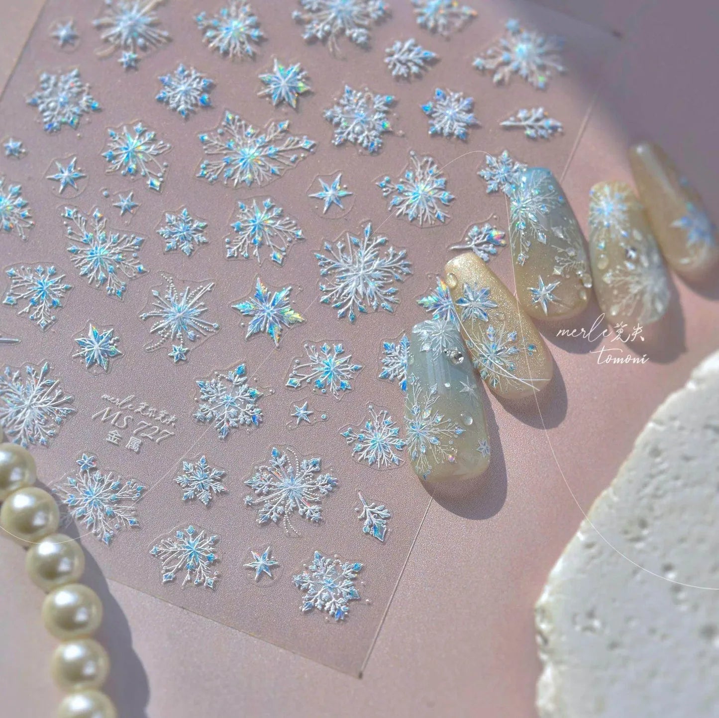 Crystal Snowflake Nail Art Stickers Adhesive Winter Xmas White Snow Embossed Sticker Decals