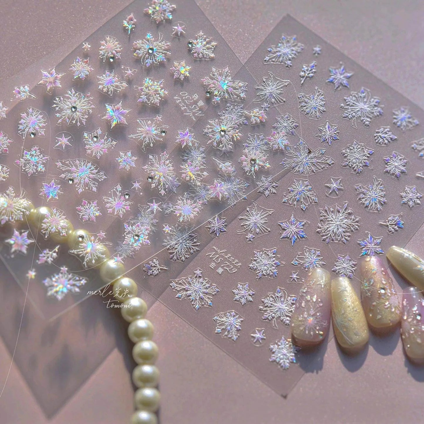 Crystal Snowflake Nail Art Stickers Adhesive Winter Xmas White Snow Embossed Sticker Decals