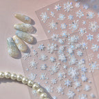 Crystal Snowflake Nail Art Stickers Adhesive Winter Xmas White Snow Embossed Sticker Decals