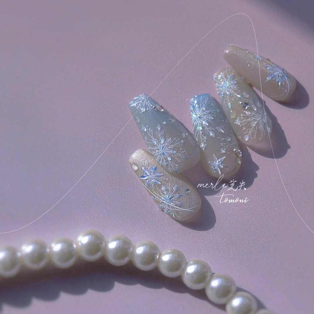 Crystal Snowflake Nail Art Stickers Adhesive Winter Xmas White Snow Embossed Sticker Decals