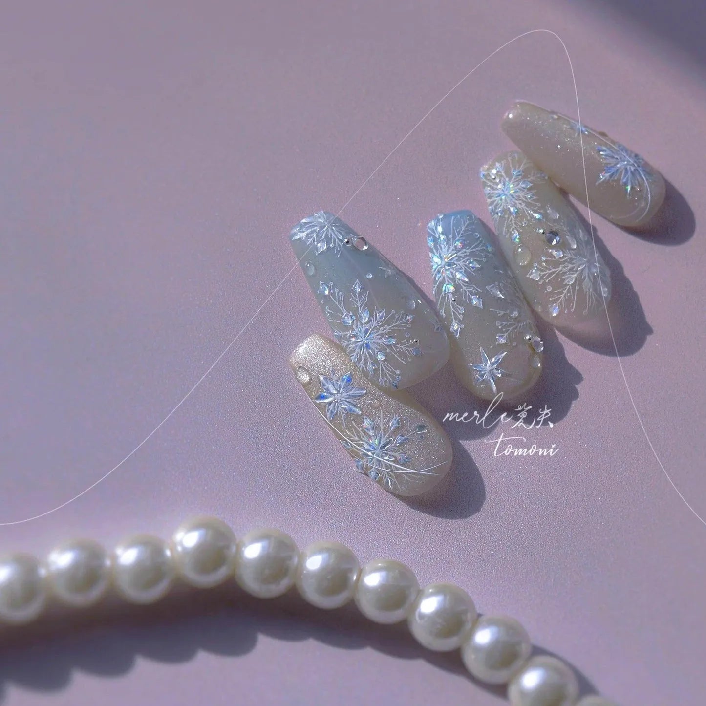 Crystal Snowflake Nail Art Stickers Adhesive Winter Xmas White Snow Embossed Sticker Decals