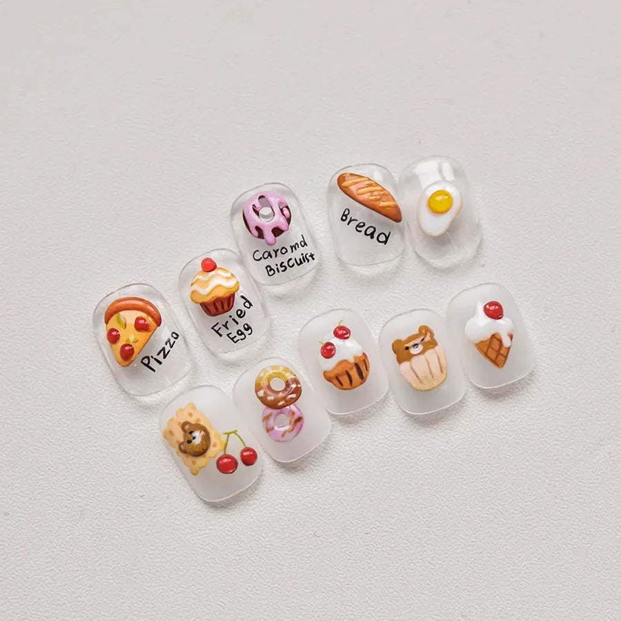Cupcake Dessert Nail Art Stickers Adhesive Jelly Donuts Embossed Sticker Decals 