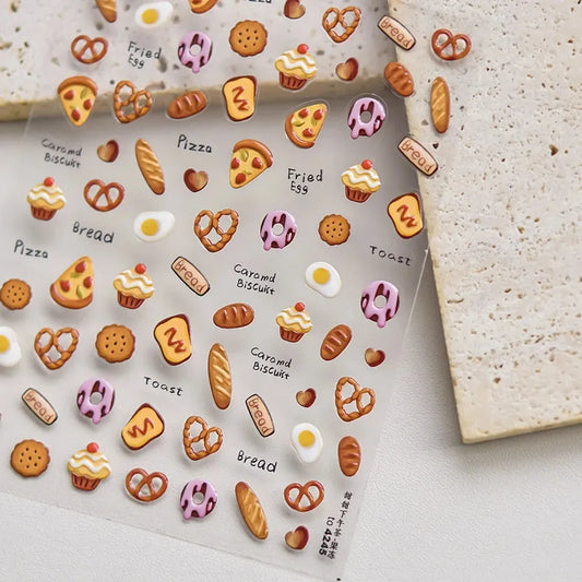 Cupcake Dessert Nail Art Stickers Adhesive Jelly Donuts Embossed Sticker Decals 