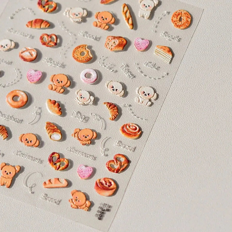 Cupcake Dessert Nail Art Stickers Adhesive Jelly Donuts Embossed Sticker Decals 