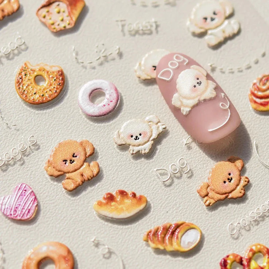 Cupcake Dessert Nail Art Stickers Adhesive Jelly Donuts Embossed Sticker Decals 