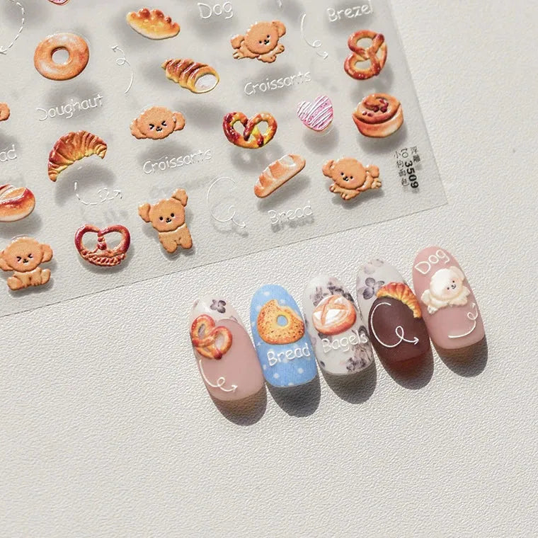 Cupcake Dessert Nail Art Stickers Adhesive Jelly Donuts Embossed Sticker Decals 