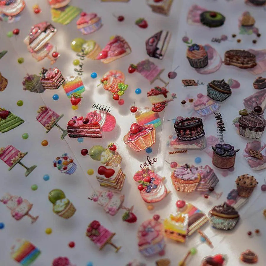 Cupcake Nail Art Stickers Adhesive Embossed Dessert Sticker Decals TA307