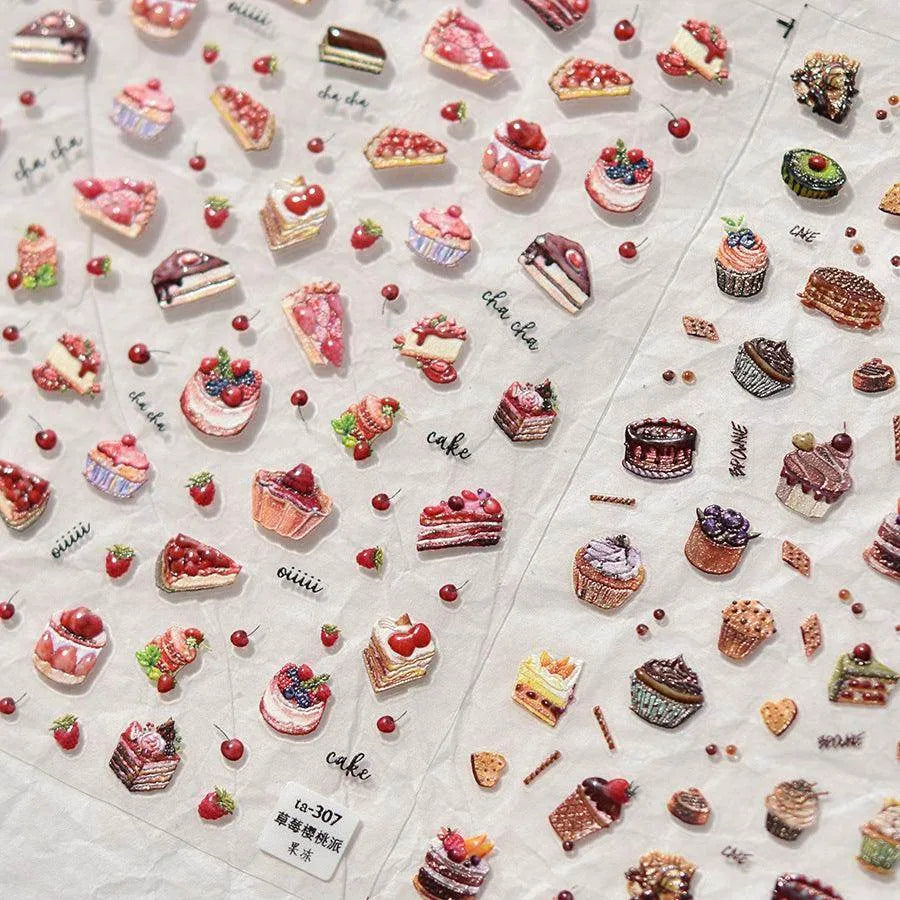 Cupcake Nail Art Stickers Adhesive Embossed Dessert Sticker Decals TA307