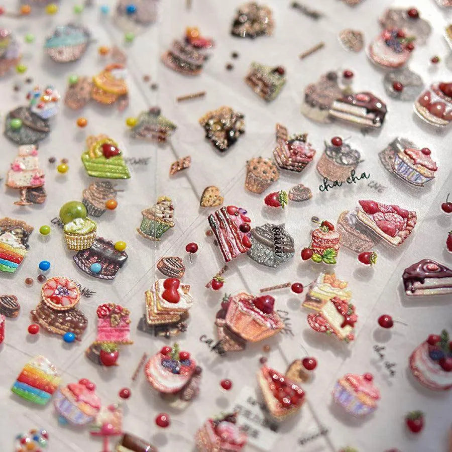 Cupcake Nail Art Stickers Adhesive Embossed Dessert Sticker Decals TA307