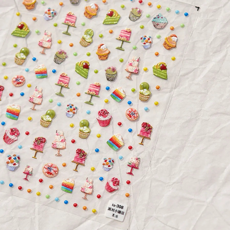 Cupcake Nail Art Stickers Adhesive Embossed Dessert Sticker Decals TA307