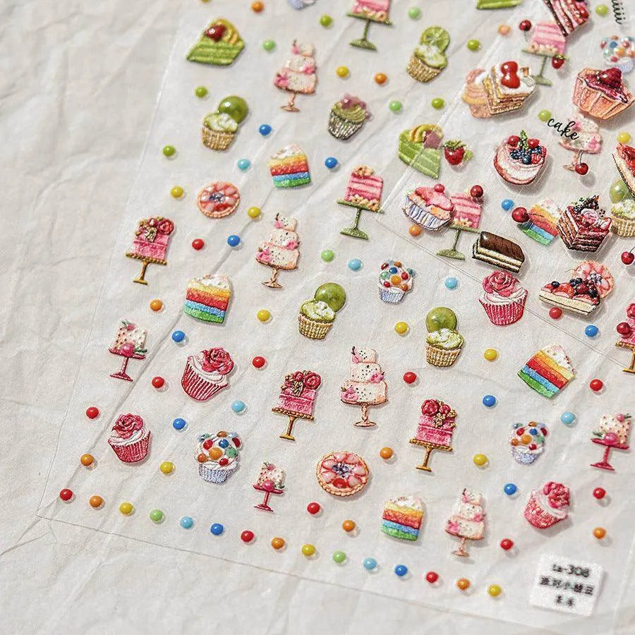 Cupcake Nail Art Stickers Adhesive Embossed Dessert Sticker Decals TA307