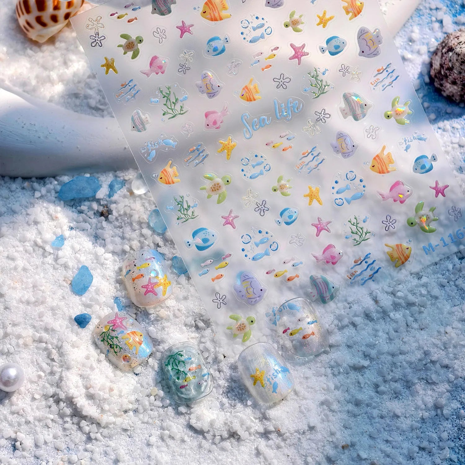 Mermaidcore Sea Life 5D Nail Stickers | Holographic Aquarium Nail Art 1167
