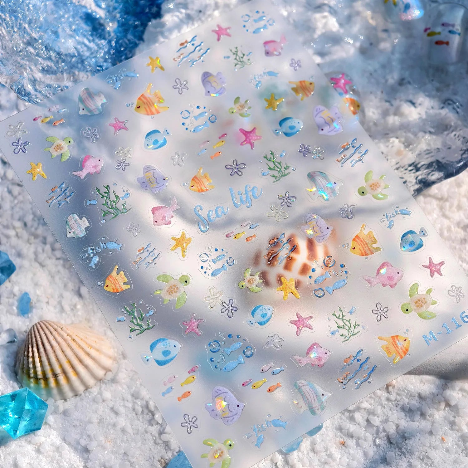 Mermaidcore Sea Life 5D Nail Stickers | Holographic Aquarium Nail Art 1167