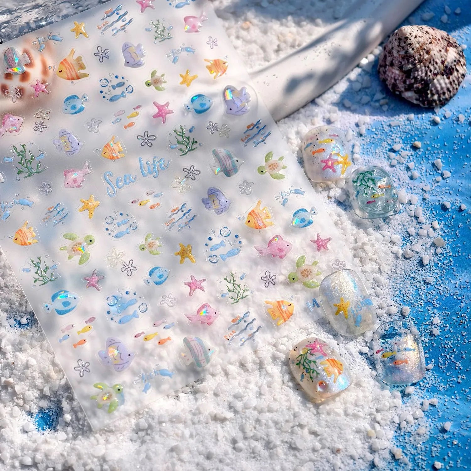 Mermaidcore Sea Life 5D Nail Stickers | Holographic Aquarium Nail Art 1167