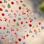 Cute 3D Fruit Nail Art Stickers - Blueberry, Ladybug & Floral Decals 1382
