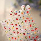 Cute 3D Fruit Nail Art Stickers - Blueberry, Ladybug & Floral Decals 1382
