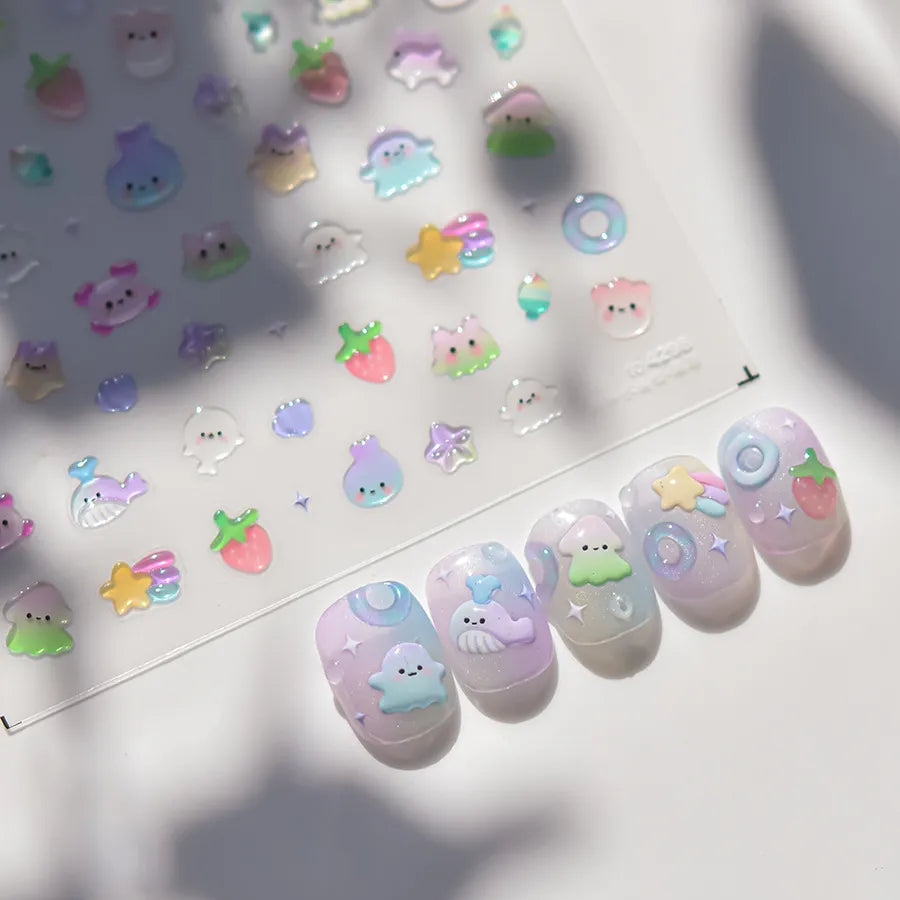 Cute 3D Summer Nail Stickers – Beach Vibes with Ice Cream, Fruits & Vacation Icons