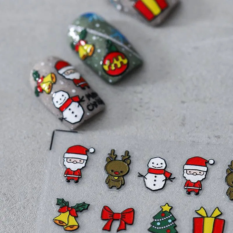 Cute 5D Christmas Nail Stickers | Santa, Reindeer, Snowman Holiday Nail Art Decals