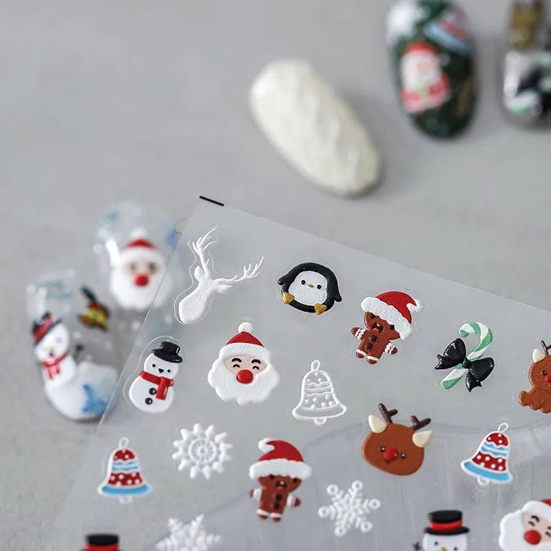 Cute 5D Christmas Nail Stickers | Santa, Reindeer, Snowman Holiday Nail Art Decals