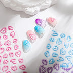 Cute 5D Embossed Heart Nail Stickers | Pink & Blue Y2K Doodle Nail Art Decals TS1767