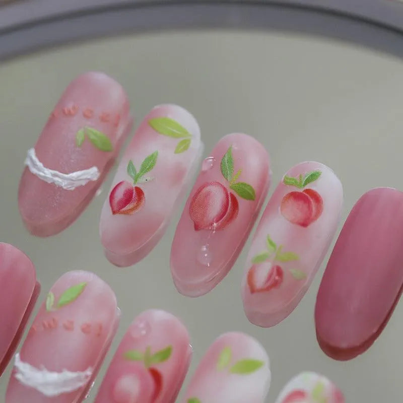 Cute 5D Embossed Peach Nail Stickers Sweet Summer Fruit Nail Art Decals TS2939