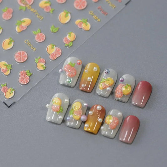 Cute 5D Grapefruit & Citrus Nail Stickers Fresh Summer Fruit Nail Art Sticker Decals TS2978