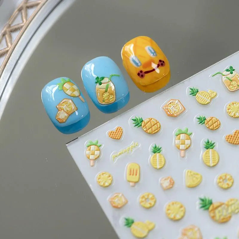 Cute 5D Pineapple Nail Stickers Juicy Summer Fruit & Tropical Nail Art Sticker Decals TS2921