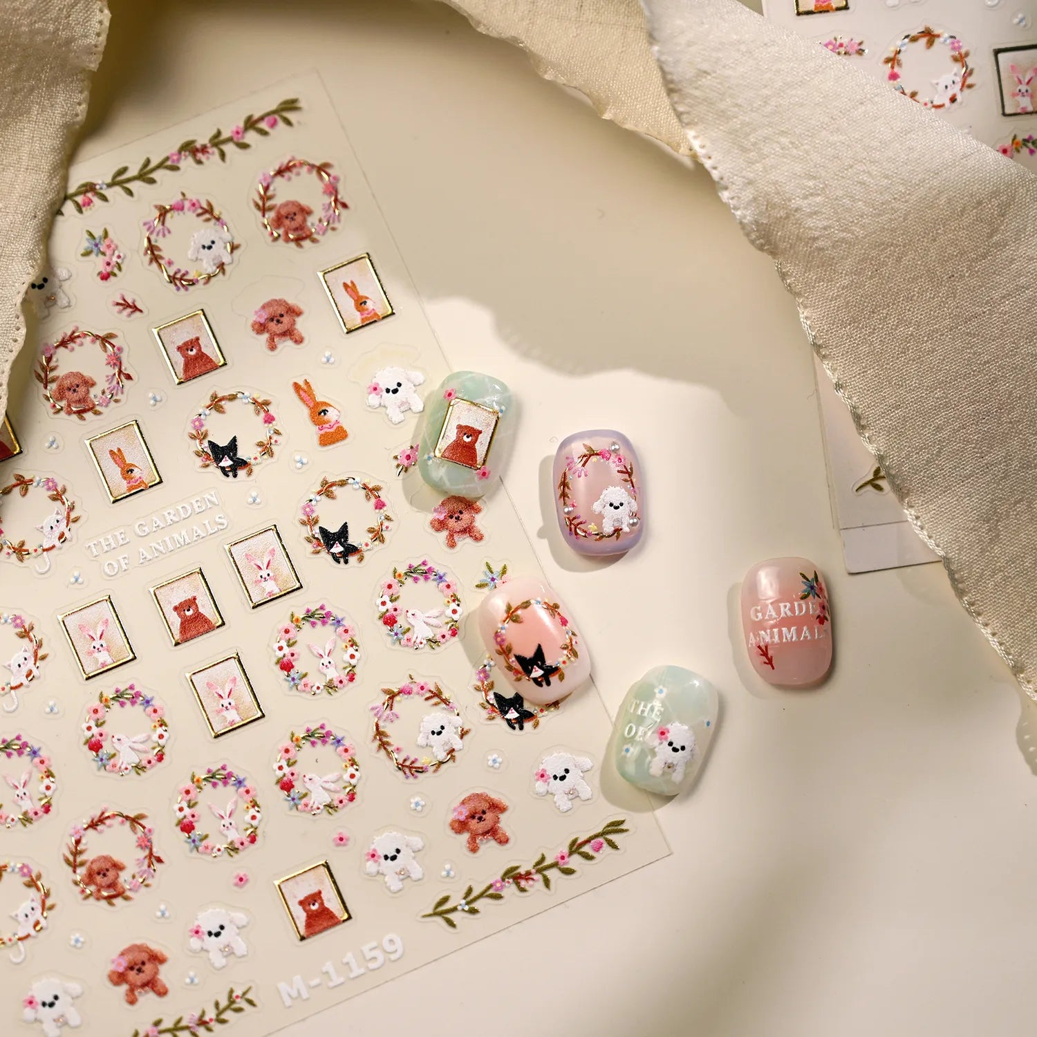 Cute Animal & Floral Nail Stickers - Pet Decals for Charming Manicures M1159