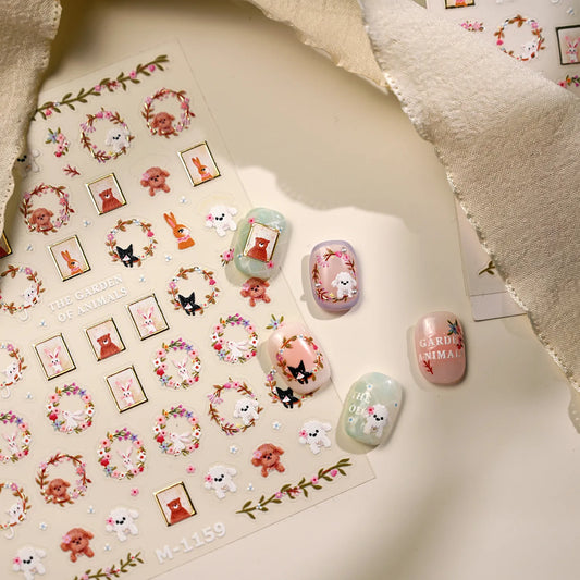 Cute Animal & Floral Nail Stickers - Pet Decals for Charming Manicures M1159