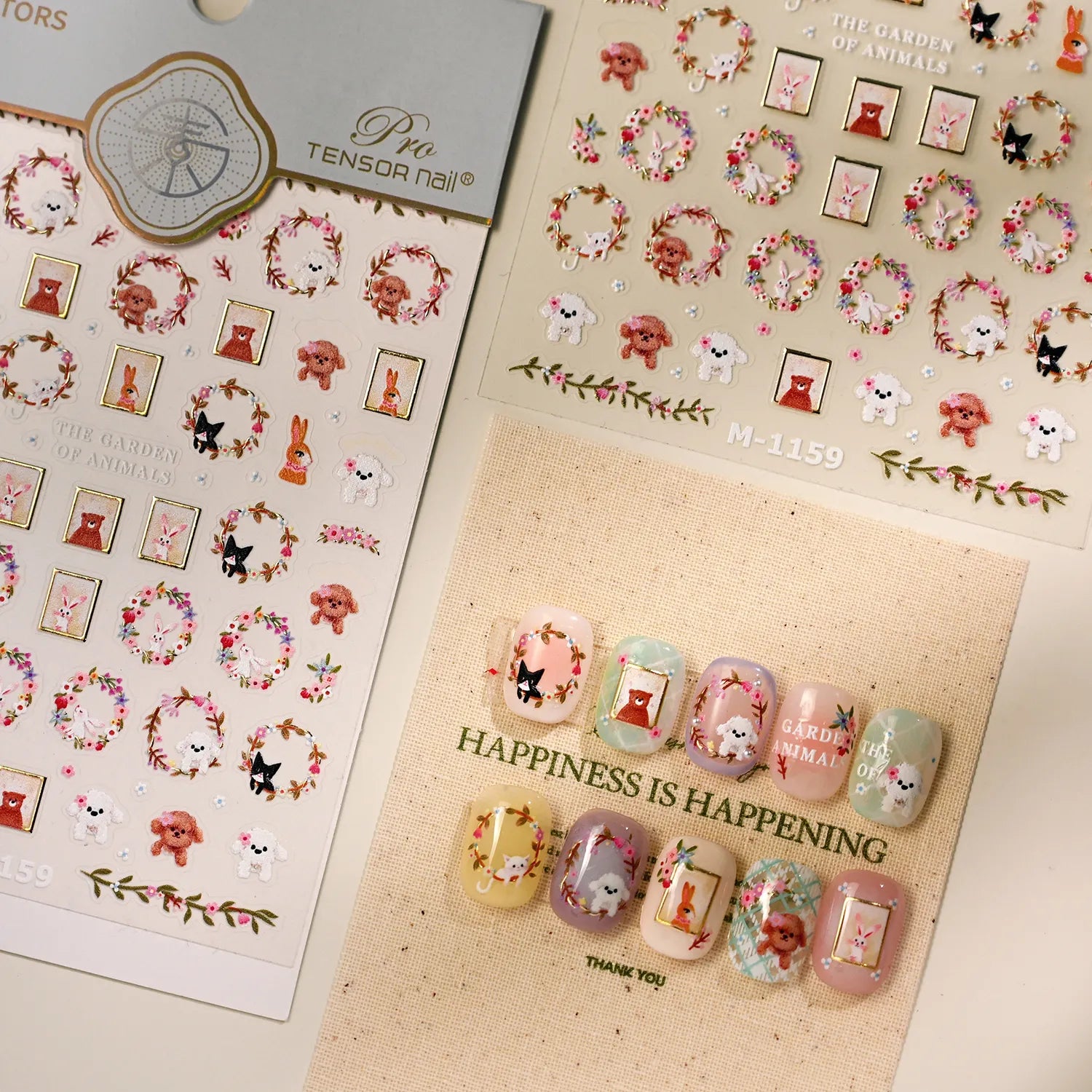 Cute Animal & Floral Nail Stickers - Pet Decals for Charming Manicures M1159