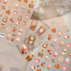 Cute Autumn Cat Pumpkin Nail Stickers | Vintage Fall Kawaii Decals 4211