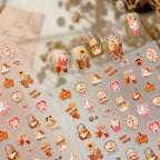 Cute Autumn Cat Pumpkin Nail Stickers | Vintage Fall Kawaii Decals 4211