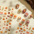 Cute Autumn Fox Nail Stickers | Fall Maple Leaf & Pumpkin Nail Decals M1254