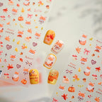 Cute Autumn Fox Nail Stickers | Fall Maple Leaf & Pumpkin Nail Decals TS4192