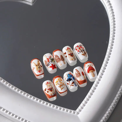 Cute Autumn Rabbit Mushroom Nail Stickers | Fall Forest Nail Art Decals 3829