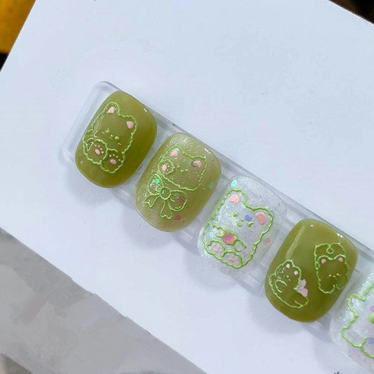 Cute Bear Nail Art Stickers Adhesive Slider Embossed Outline Bear Sticker Decals 