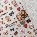 Cute Bear Nail Art Stickers Bakery Cookie Adhesive Slider Sticker Decals TS3522