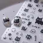 Cute Black Cat Nail Art Stickers Adhesive Embossed Sticker Decals TS3760