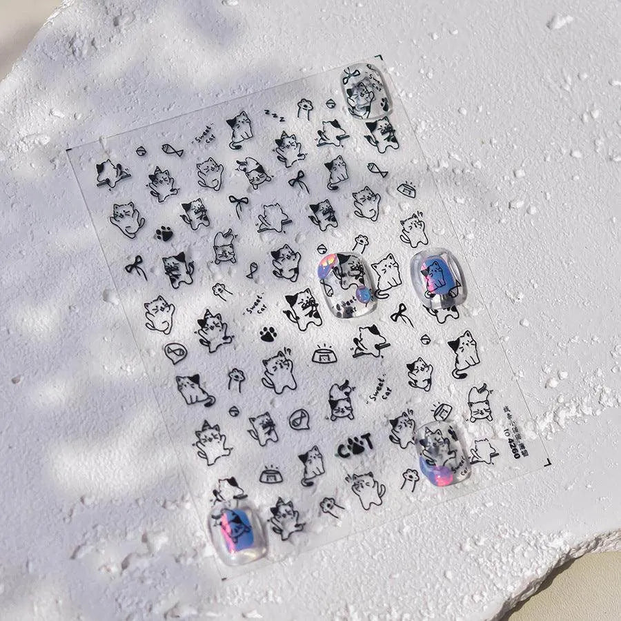 Cute Cat Nail Art Stickers Adhesive Embossed Sticker Decals to4260
