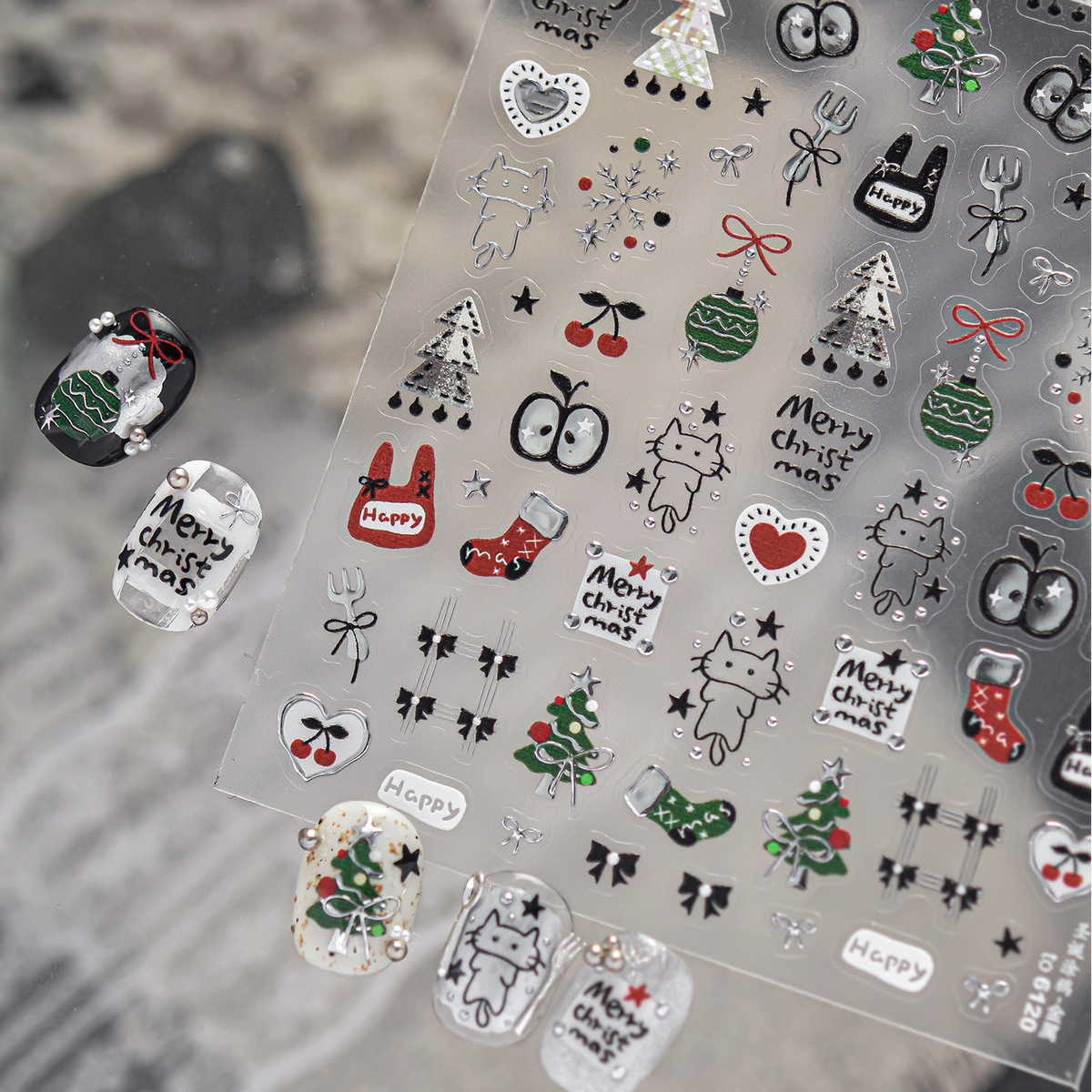 Cute Christmas Nail Art Stickers - Kawaii Cats, Xmas Trees, Snowflakes Decals 6120 