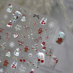 Cute Christmas Nail Stickers | Silver Chrome Gingerbread & Snowman Decals 5256