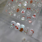 Cute Christmas Nail Stickers | Silver Chrome Gingerbread & Snowman Decals 5256